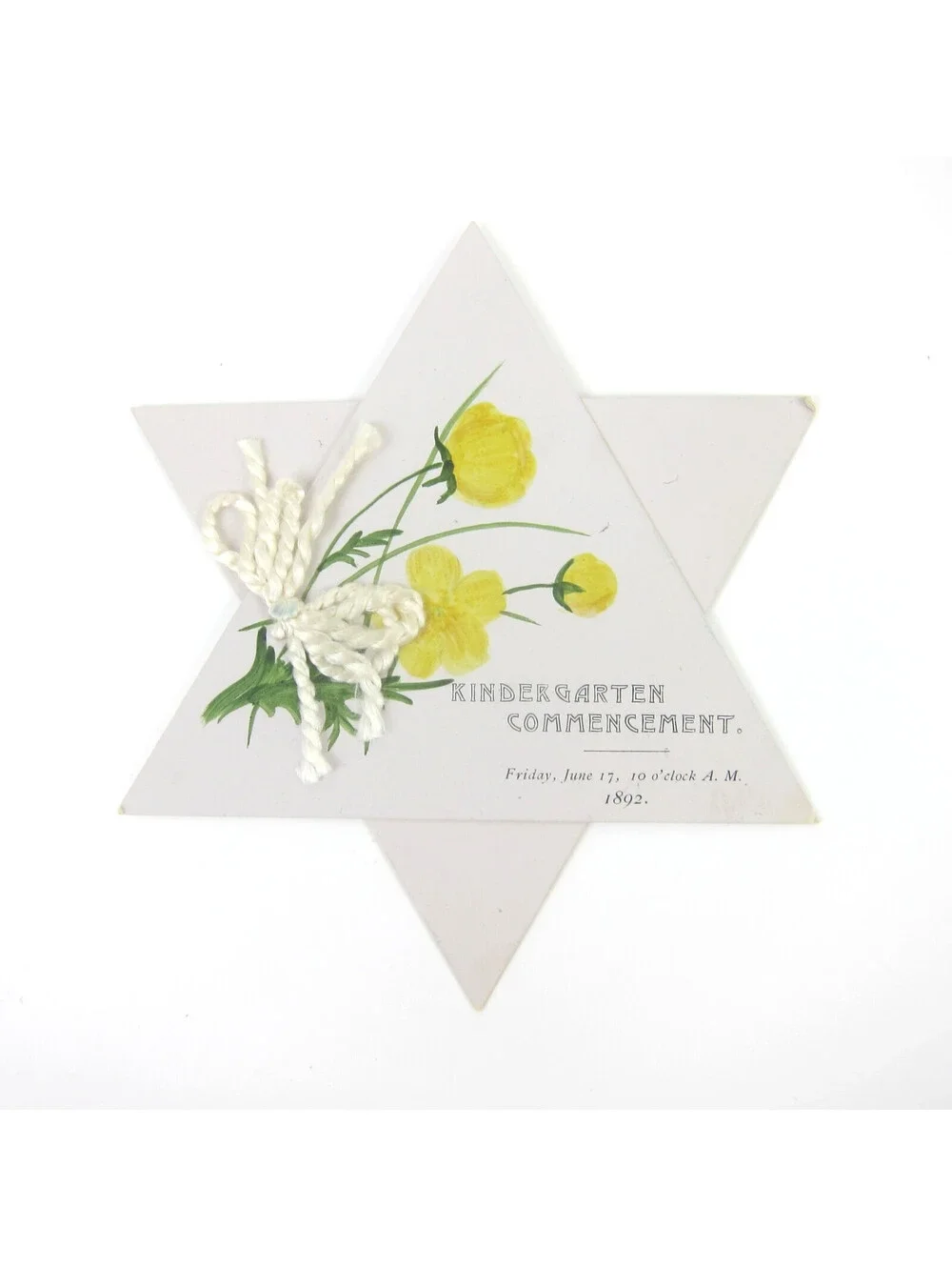 Antique 1892 Victorian Card Hand Painted Yellow Flowers Star Shape Commencement